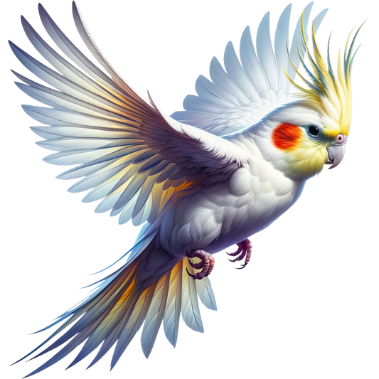 White Cockatiel Parrot Flying With Crest Vinyl Sticker Decal