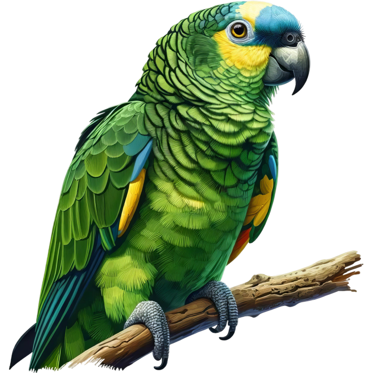 Green Parrot Amazon Sitting On Branch Vinyl Sticker Decal