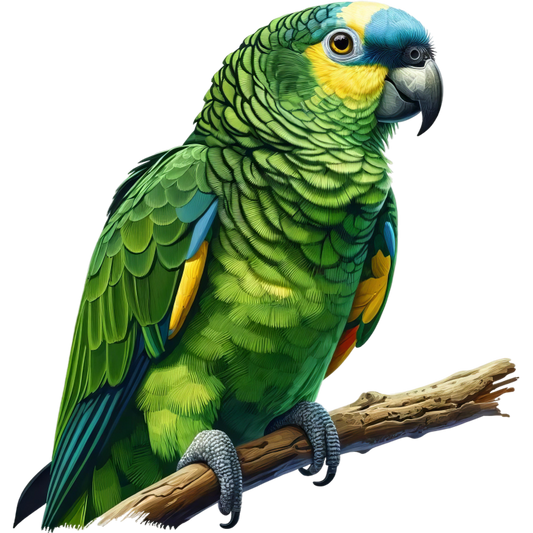 Green Parrot Amazon Sitting On Branch Vinyl Sticker Decal