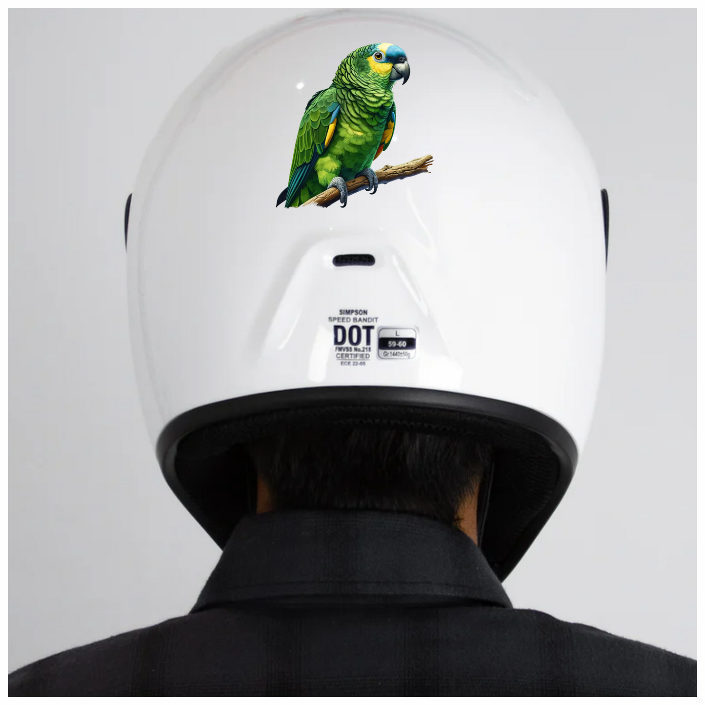 Green Parrot Amazon Sitting On Branch Vinyl Sticker Decal