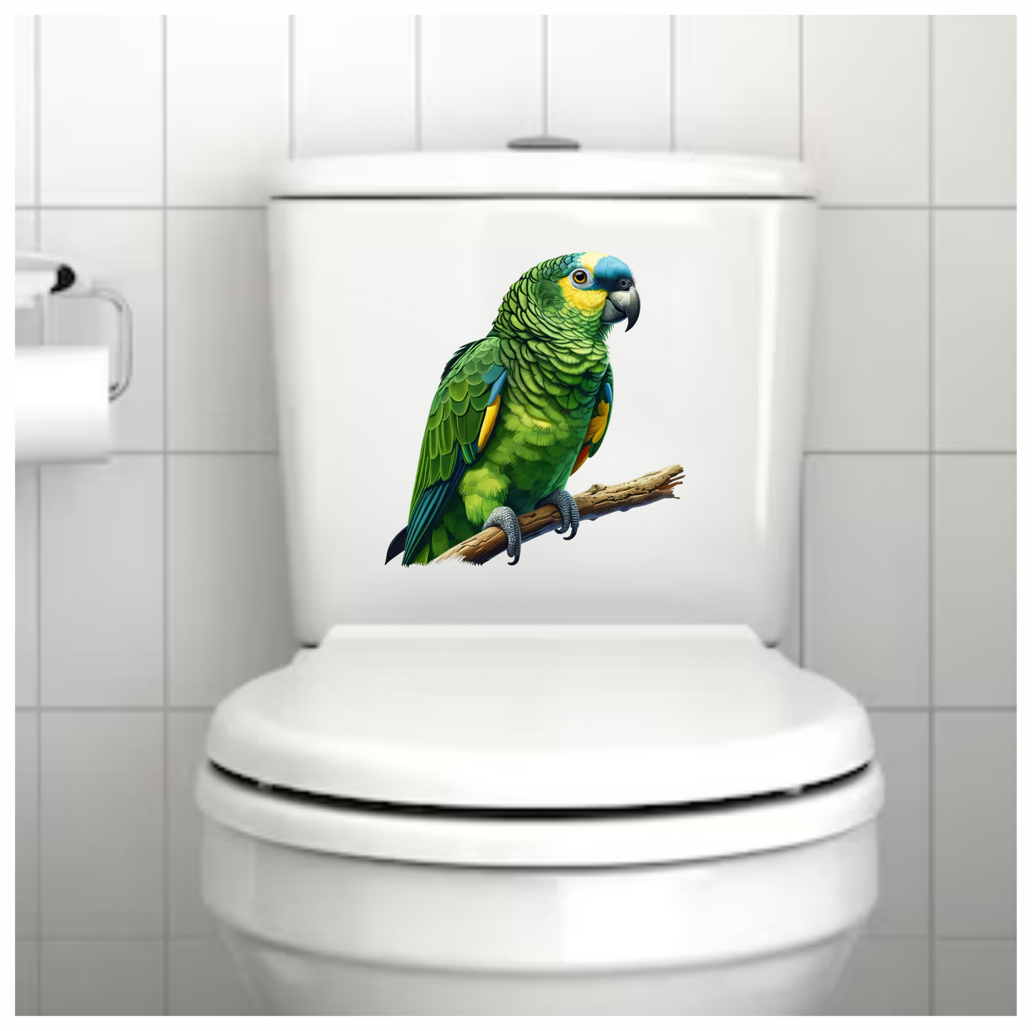 Green Parrot Amazon Sitting On Branch Vinyl Sticker Decal