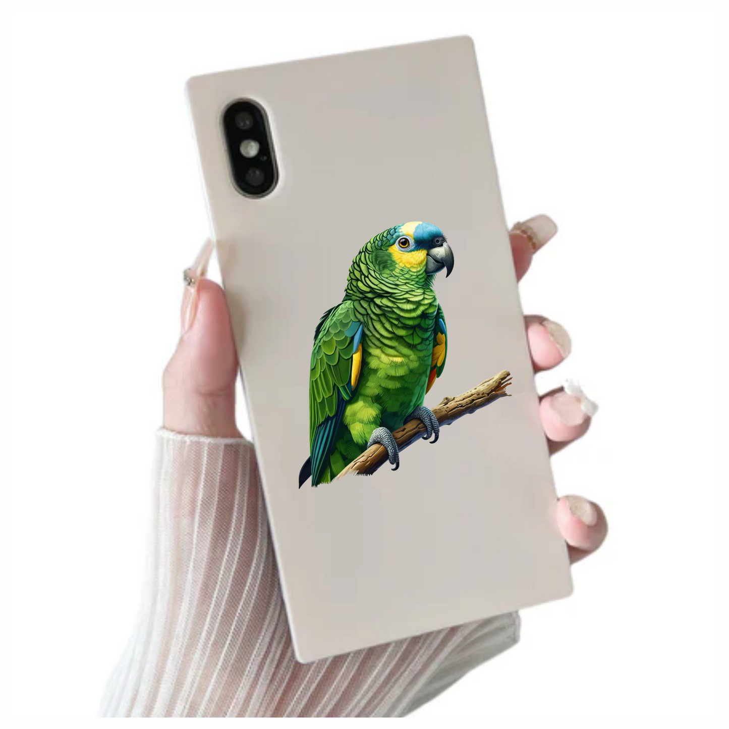 Green Parrot Amazon Sitting On Branch Vinyl Sticker Decal
