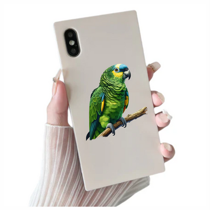 Green Parrot Amazon Sitting On Branch Vinyl Sticker Decal