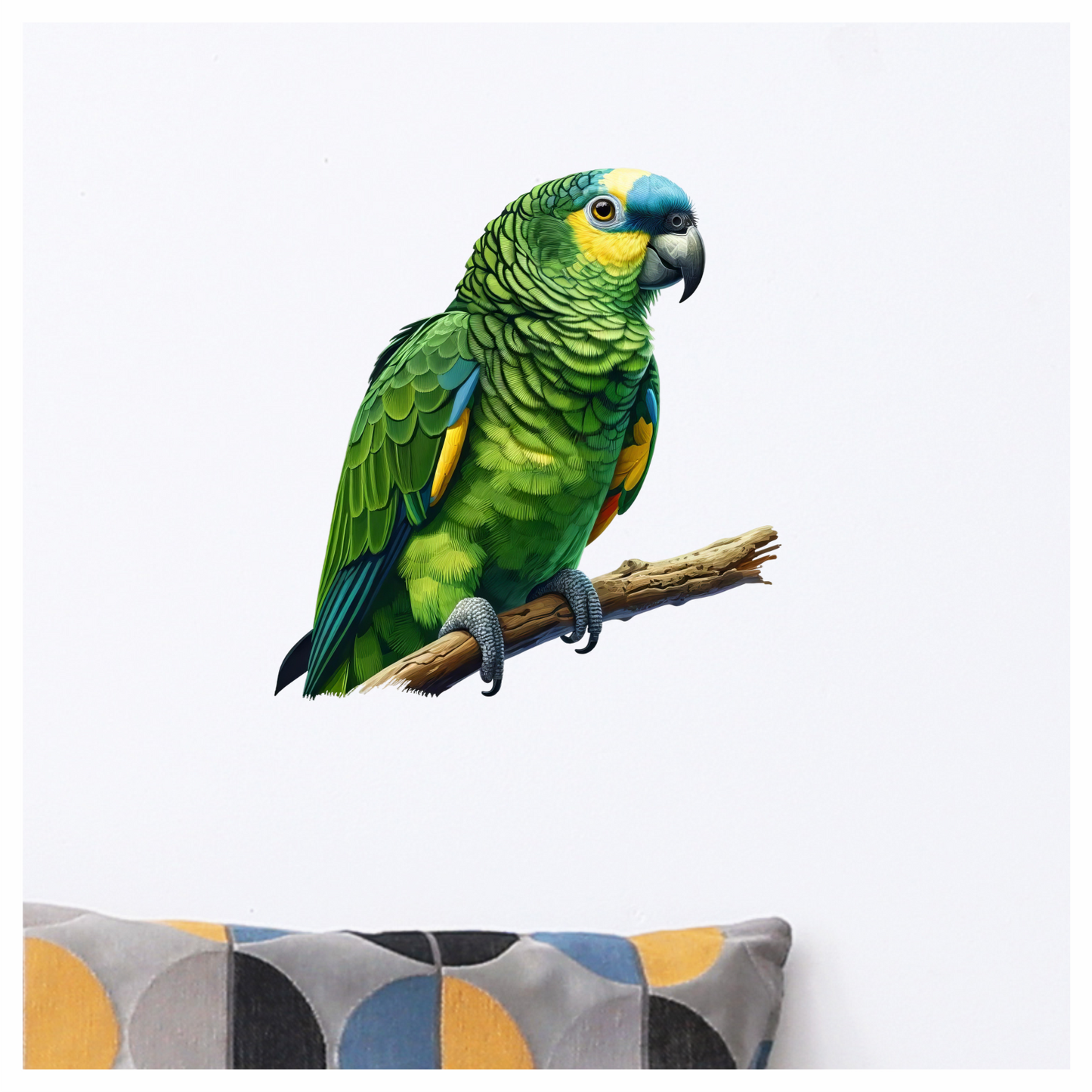 Green Parrot Amazon Sitting On Branch Vinyl Sticker Decal