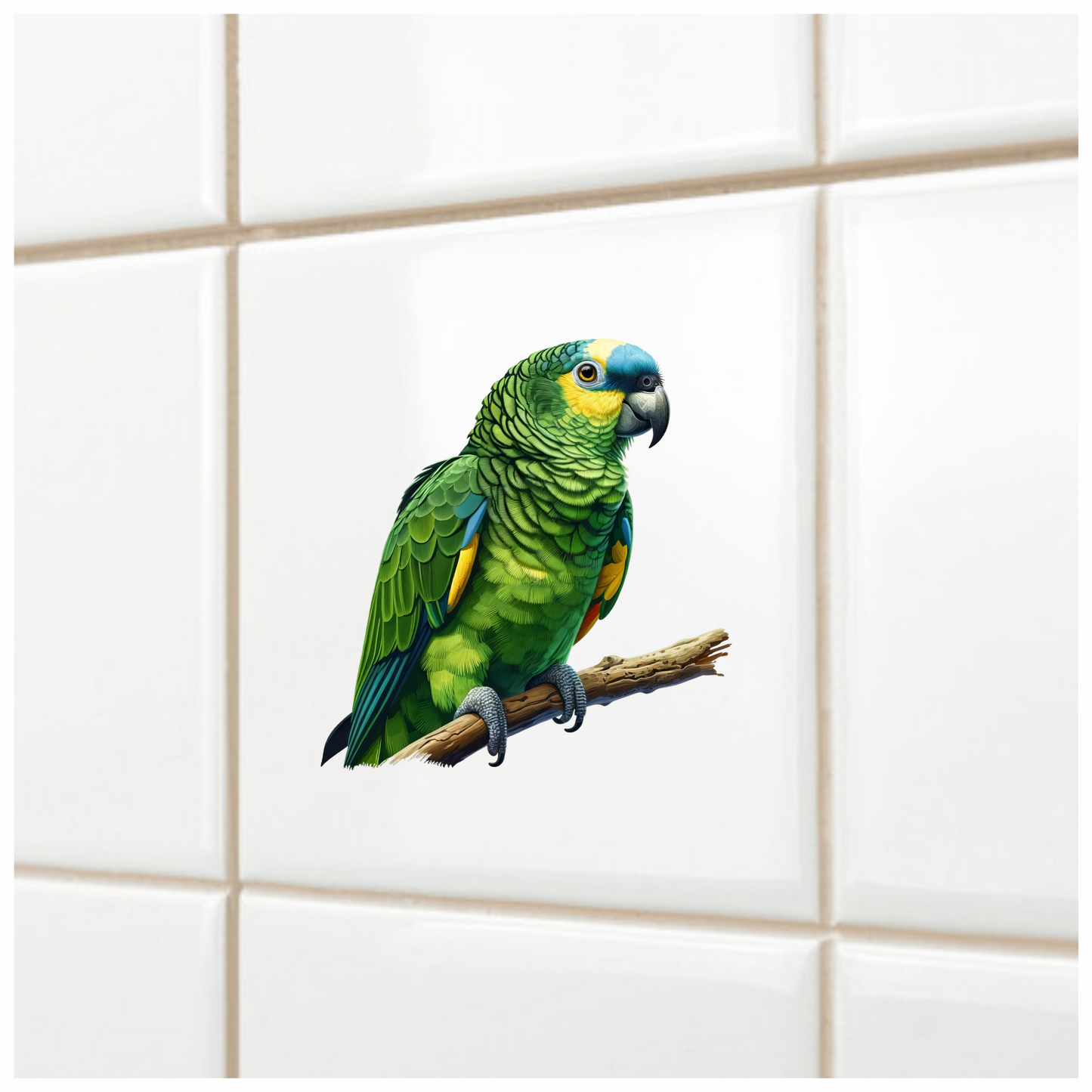 Green Parrot Amazon Sitting On Branch Vinyl Sticker Decal
