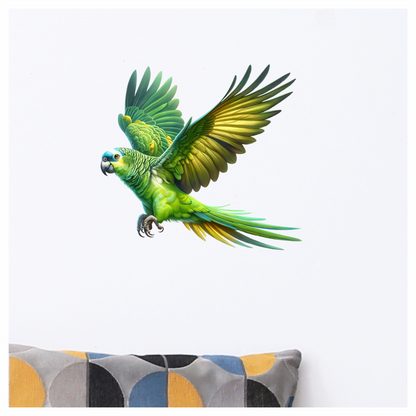 Green Parrot Amazon Flying With Wings Vinyl Sticker Decal