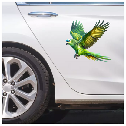 Green Parrot Amazon Flying With Wings Vinyl Sticker Decal