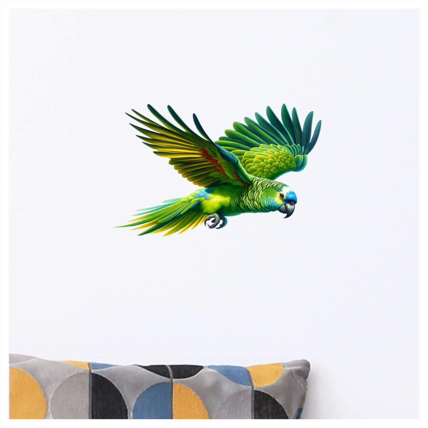 Green Parrot Amazon Flying With Feathers Vinyl Sticker Decal