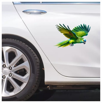 Green Parrot Amazon Flying With Feathers Vinyl Sticker Decal