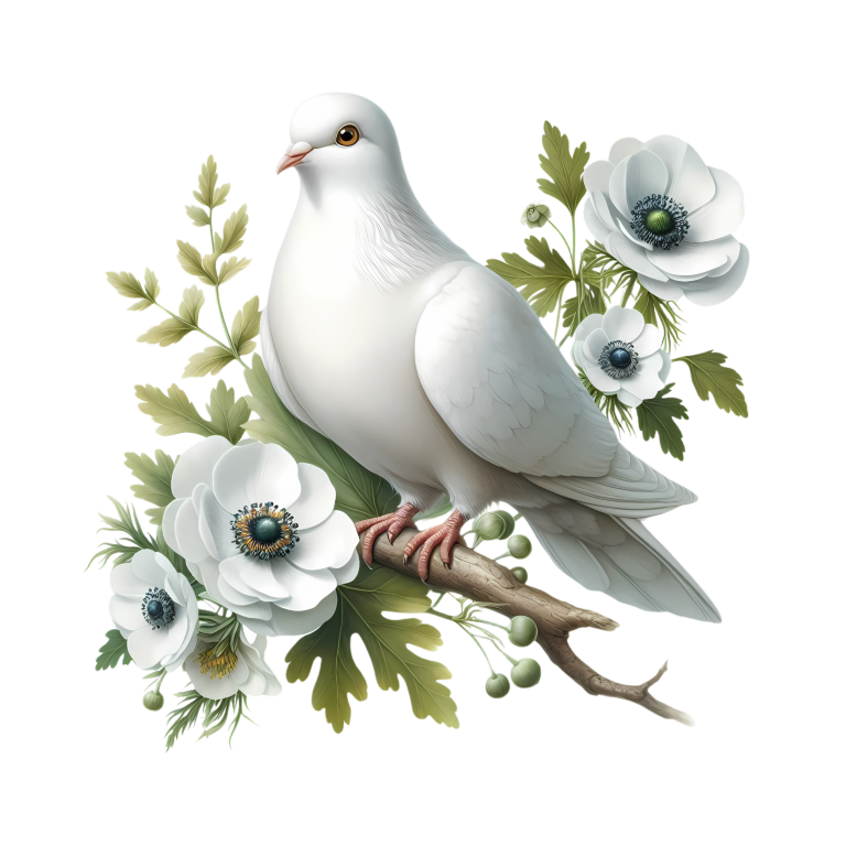 White Dove Bird Sitting With Flowers Vinyl Sticker Decal