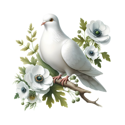 White Dove Bird Sitting With Flowers Vinyl Sticker Decal