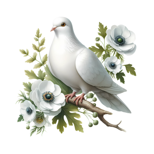 White Dove Bird Sitting With Flowers Vinyl Sticker Decal