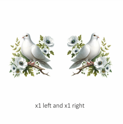 White Dove Bird Sitting With Flowers Vinyl Sticker Decal