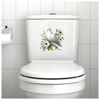 White Dove Bird Sitting With Flowers Vinyl Sticker Decal