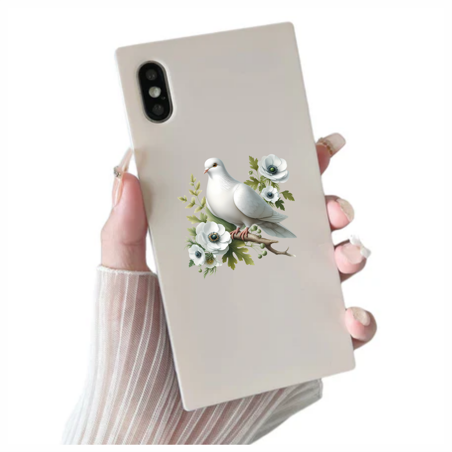 White Dove Bird Sitting With Flowers Vinyl Sticker Decal