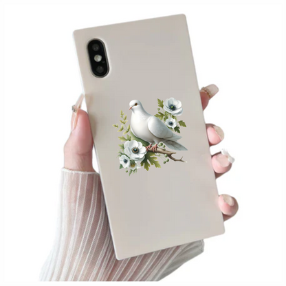 White Dove Bird Sitting With Flowers Vinyl Sticker Decal