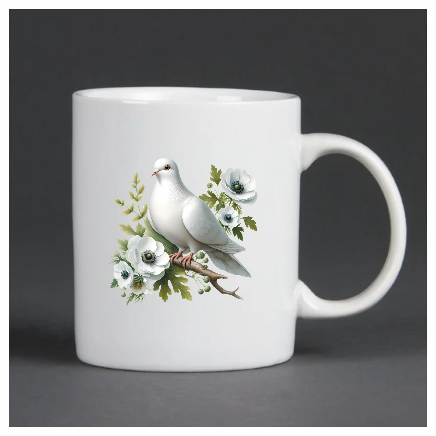 White Dove Bird Sitting With Flowers Vinyl Sticker Decal