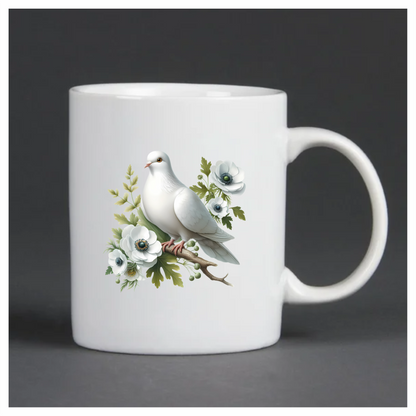 White Dove Bird Sitting With Flowers Vinyl Sticker Decal
