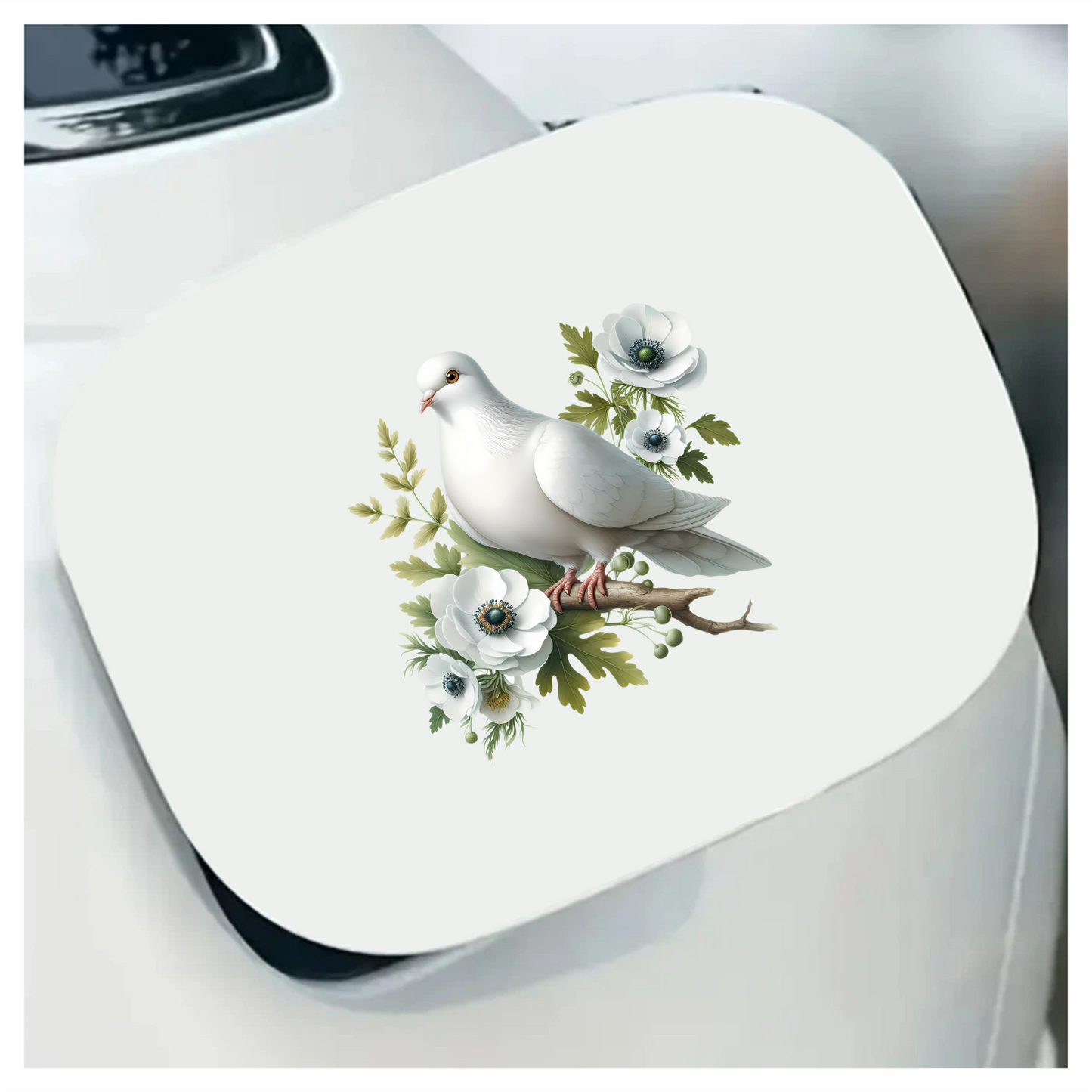 White Dove Bird Sitting With Flowers Vinyl Sticker Decal