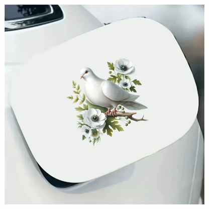 White Dove Bird Sitting With Flowers Vinyl Sticker Decal