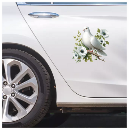 White Dove Bird Sitting With Flowers Vinyl Sticker Decal