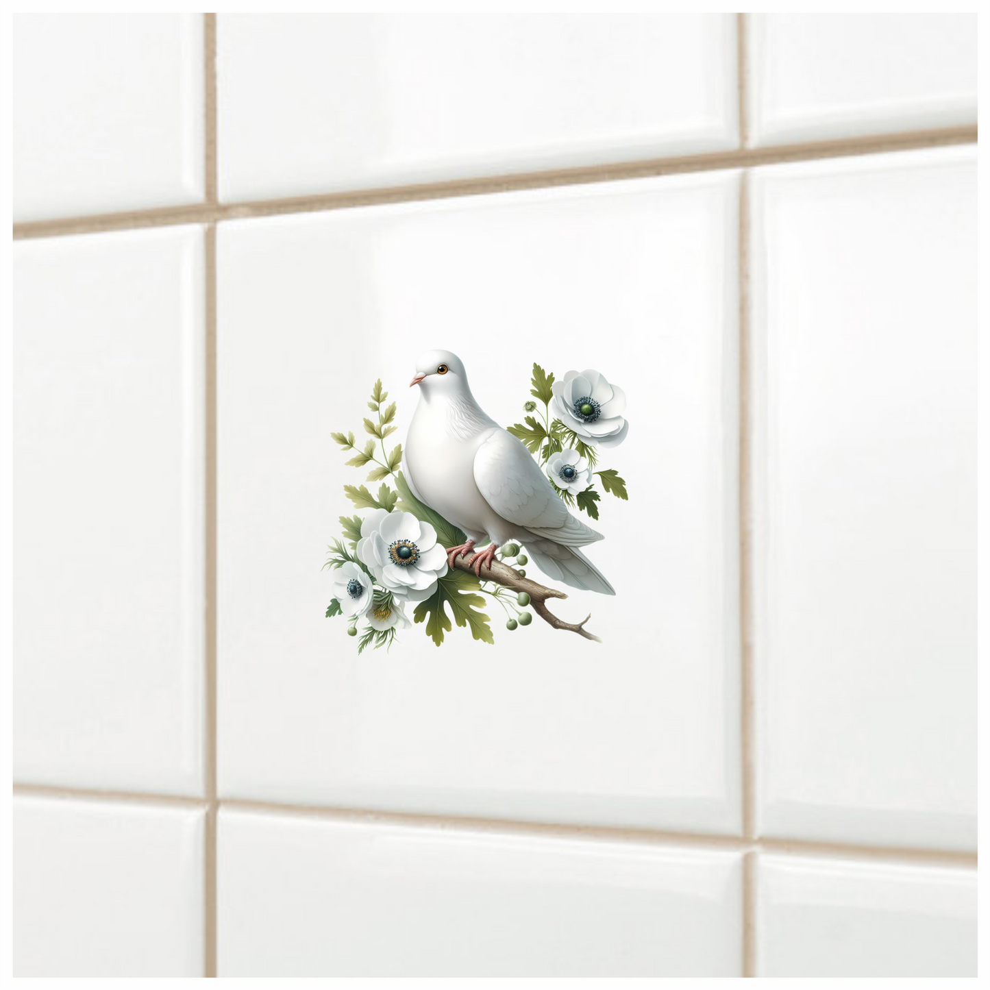 White Dove Bird Sitting With Flowers Vinyl Sticker Decal