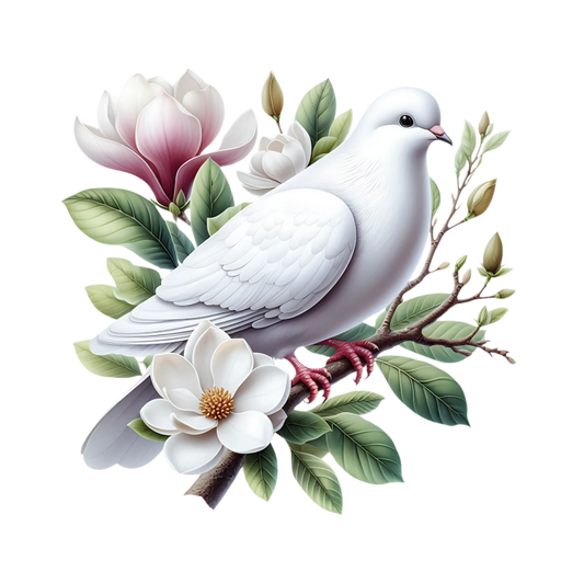 White Dove Bird Perched On Branch Vinyl Sticker Decal