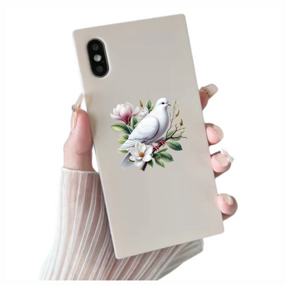 White Dove Bird Perched On Branch Vinyl Sticker Decal