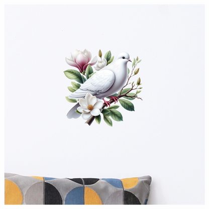 White Dove Bird Perched On Branch Vinyl Sticker Decal