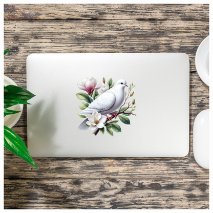 White Dove Bird Perched On Branch Vinyl Sticker Decal
