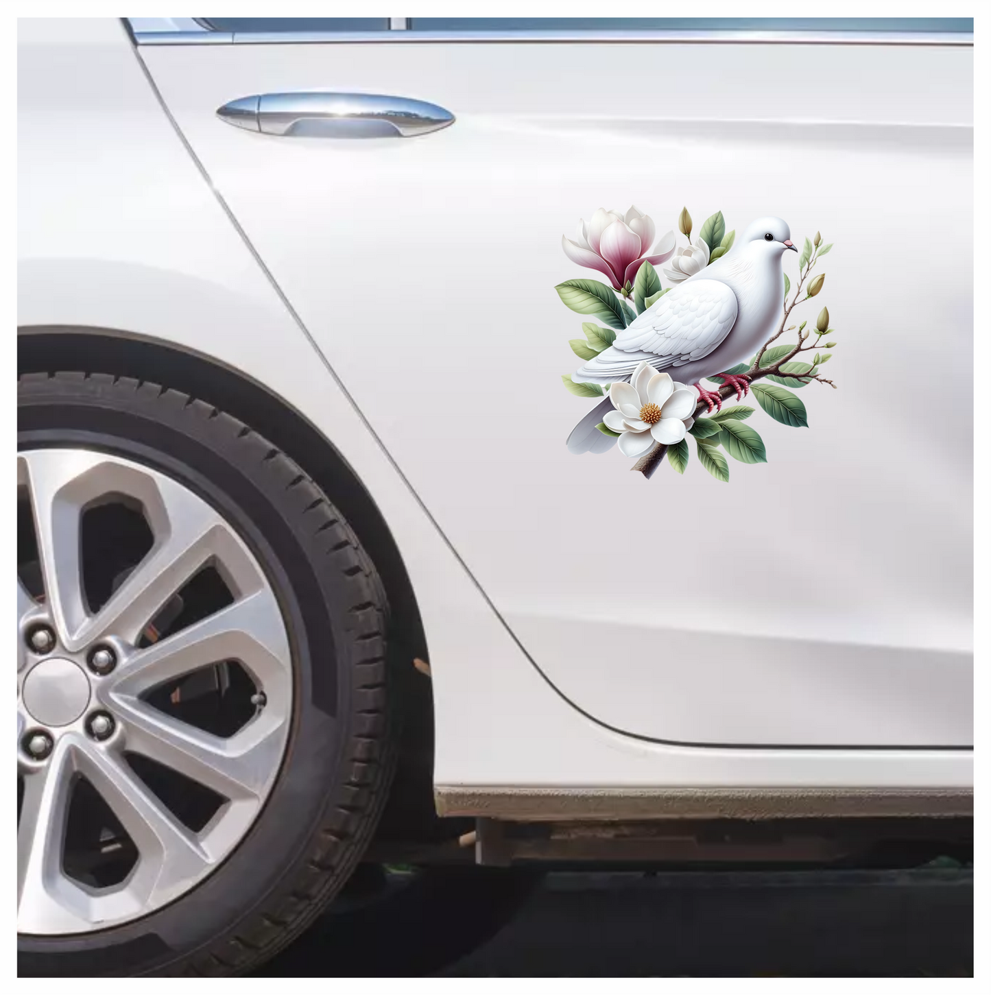 White Dove Bird Perched On Branch Vinyl Sticker Decal
