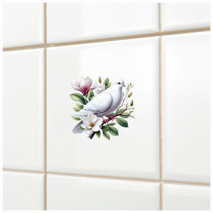 White Dove Bird Perched On Branch Vinyl Sticker Decal