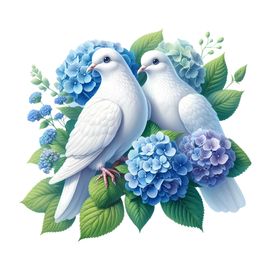 White Doves Birds With Blue Flowers Vinyl Sticker Decal