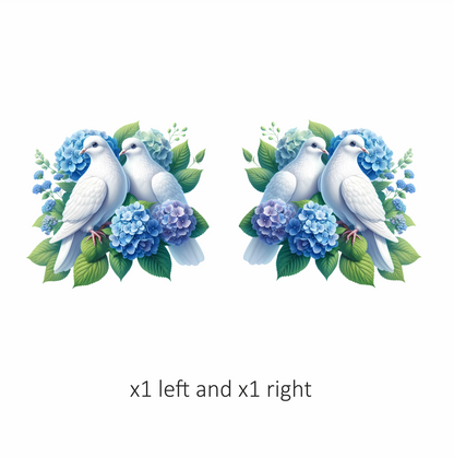 White Doves Birds With Blue Flowers Vinyl Sticker Decal