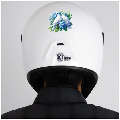 White Doves Birds With Blue Flowers Vinyl Sticker Decal