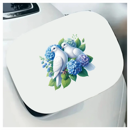 White Doves Birds With Blue Flowers Vinyl Sticker Decal