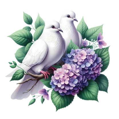 White Doves Birds With Purple Flowers Vinyl Sticker Decal
