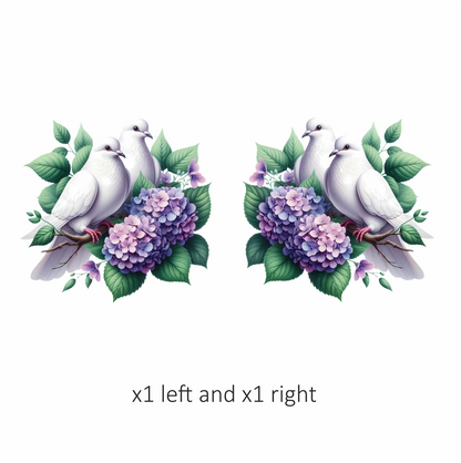 White Doves Birds With Purple Flowers Vinyl Sticker Decal