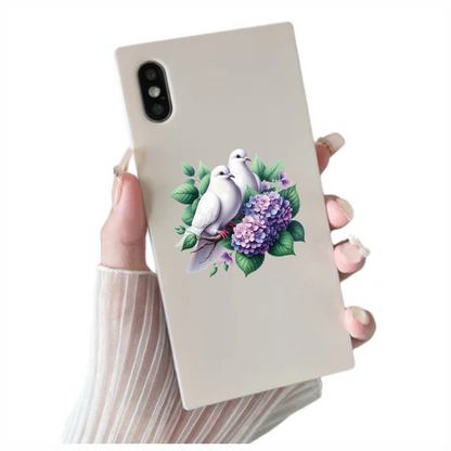 White Doves Birds With Purple Flowers Vinyl Sticker Decal