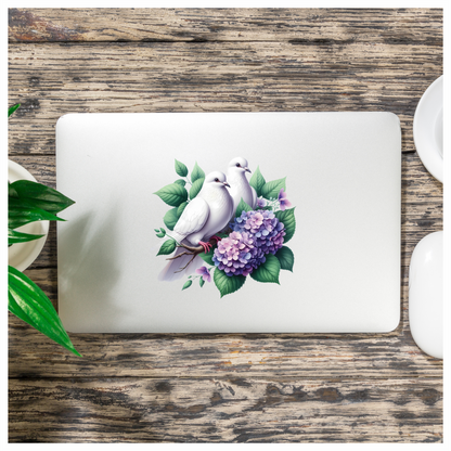 White Doves Birds With Purple Flowers Vinyl Sticker Decal