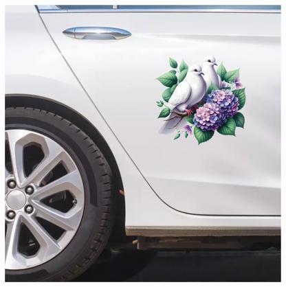 White Doves Birds With Purple Flowers Vinyl Sticker Decal