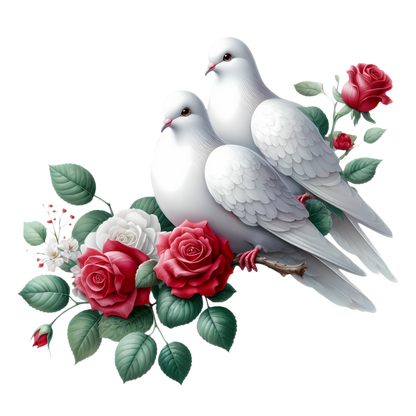 White Doves Birds With Red Roses Vinyl Sticker Decal