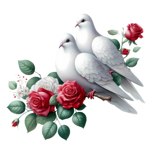 White Doves Birds With Red Roses Vinyl Sticker Decal