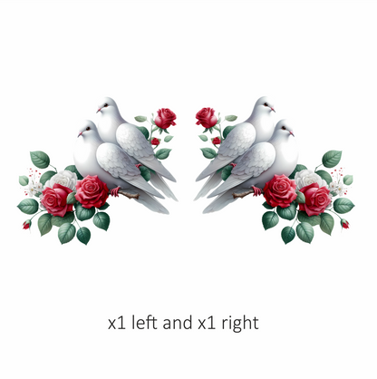 White Doves Birds With Red Roses Vinyl Sticker Decal