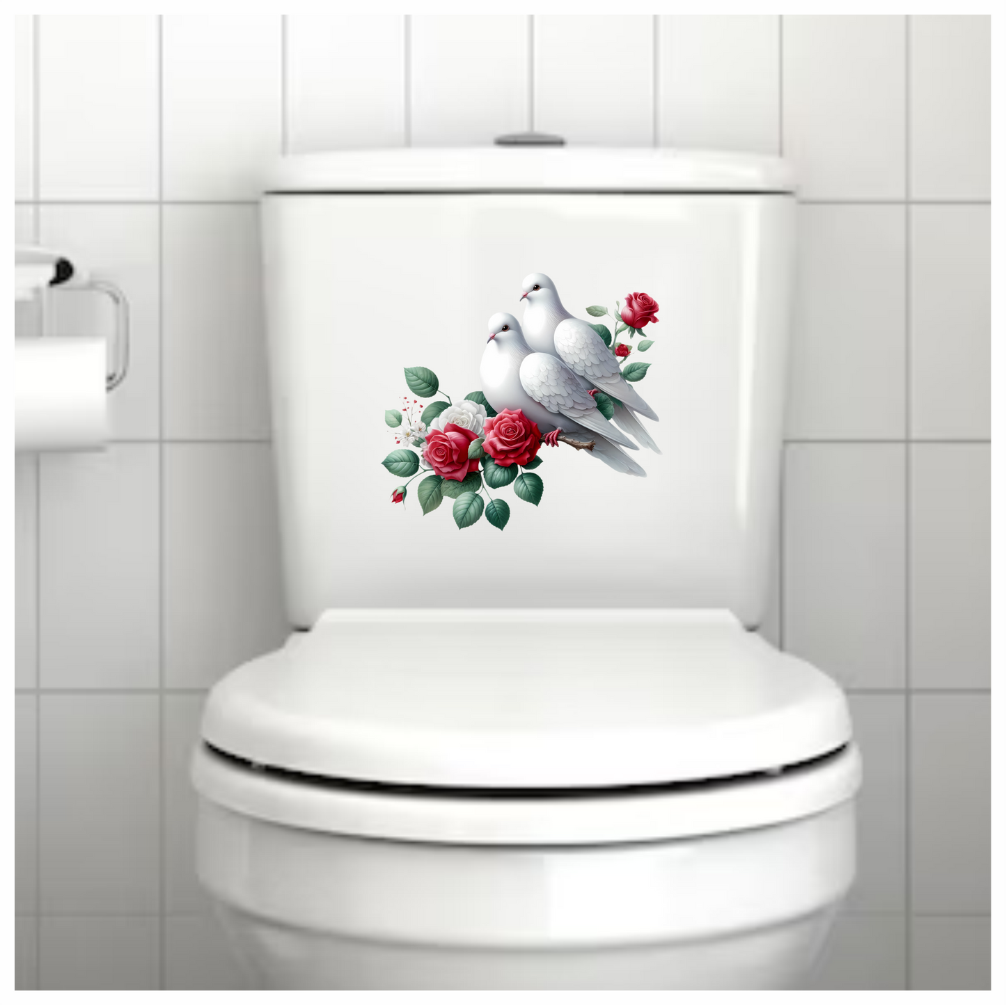 White Doves Birds With Red Roses Vinyl Sticker Decal