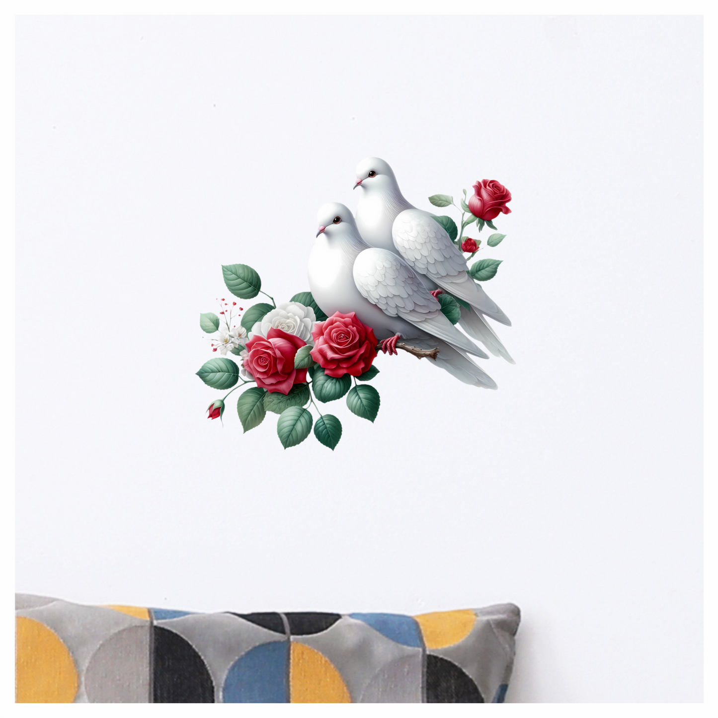 White Doves Birds With Red Roses Vinyl Sticker Decal