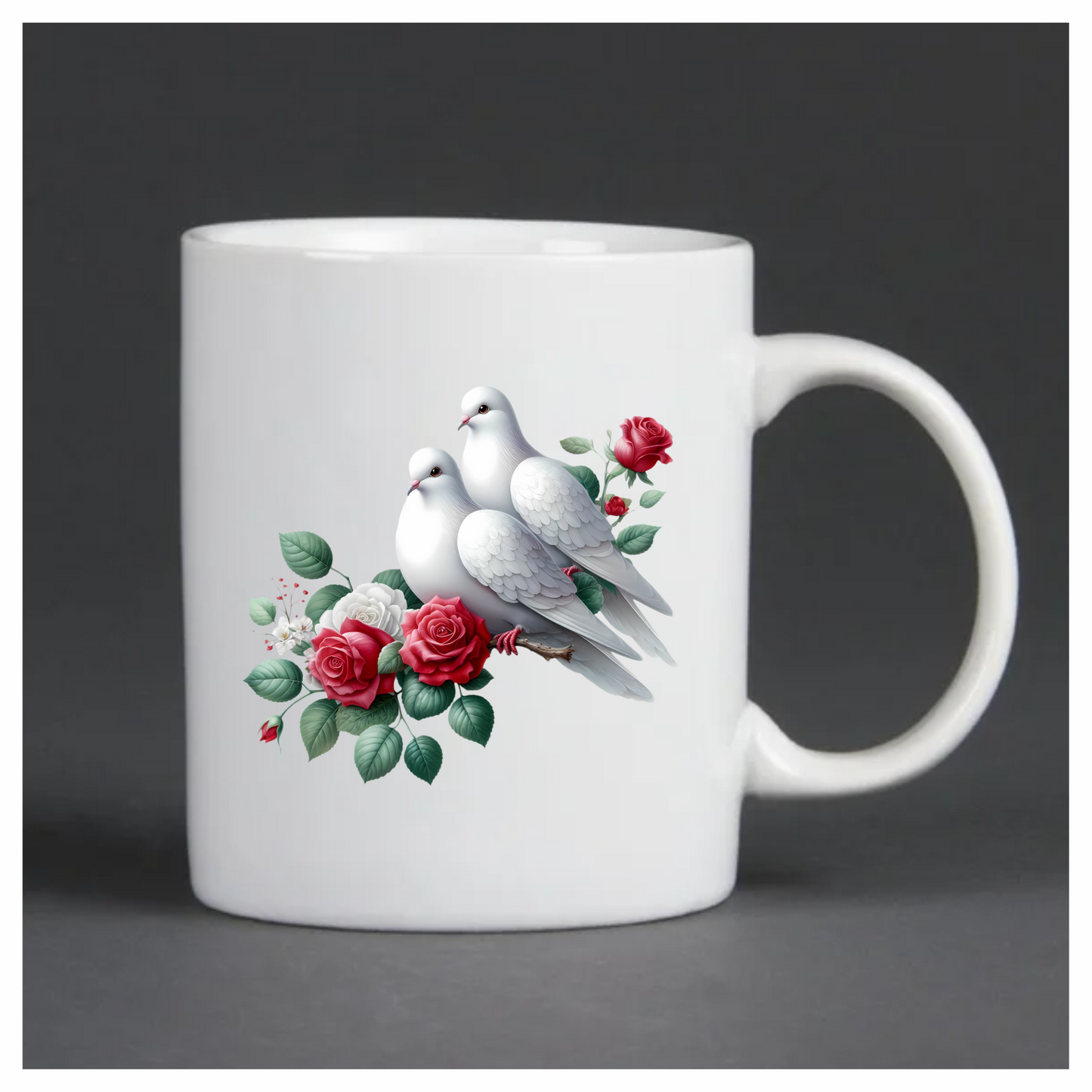 White Doves Birds With Red Roses Vinyl Sticker Decal