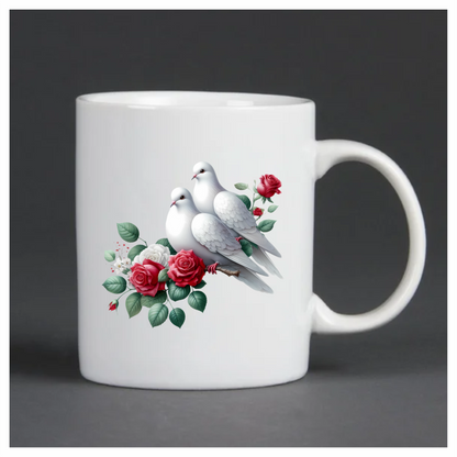 White Doves Birds With Red Roses Vinyl Sticker Decal
