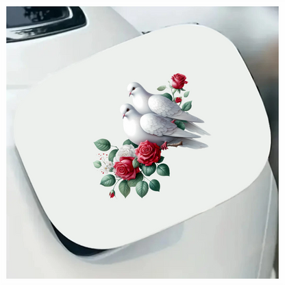 White Doves Birds With Red Roses Vinyl Sticker Decal