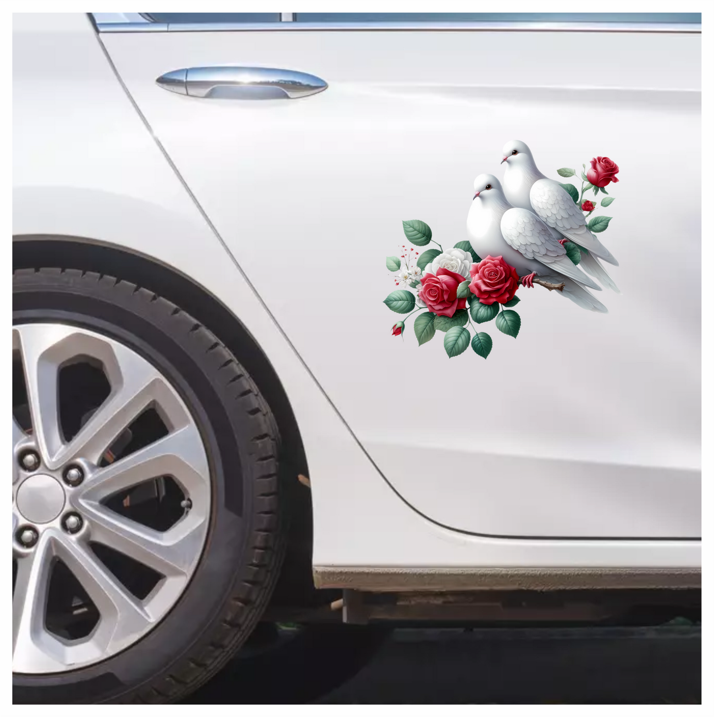 White Doves Birds With Red Roses Vinyl Sticker Decal